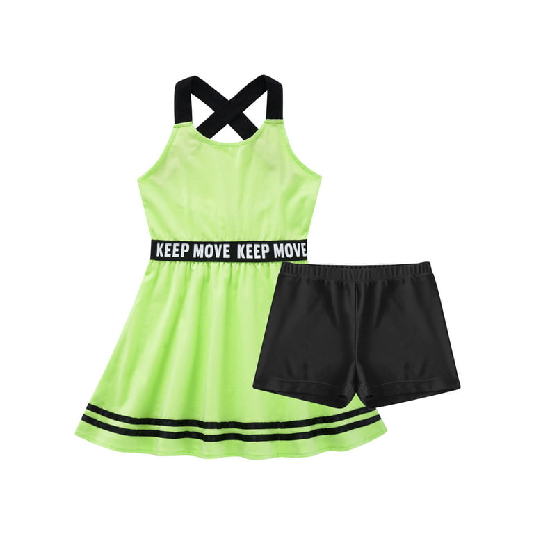 iEFiEL Big Girls Tennis Sports Suit Activewear A-line Athletic Dress with  Shorts Set