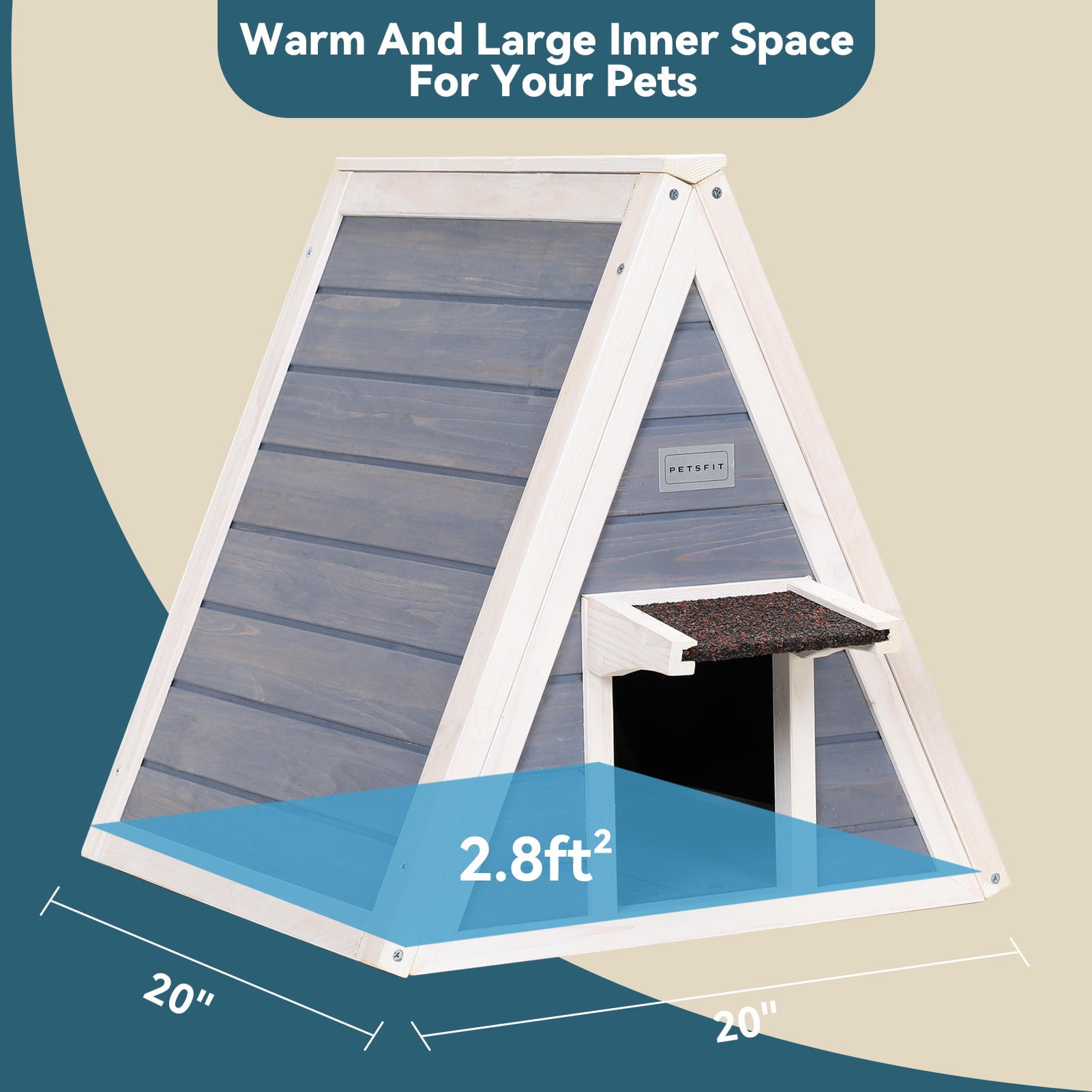 Petsfit Outdoor Cat House Weatherproof, Outside Feral Cat House with Escape Door,Outdoor Indoor Pet House for Small Animal,Solid