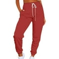 thumbnail image 2 of Lroveb Fleece Lined Sweatpants for Women, High Waisted Jogger Pants, Womens Solid Color Casual Sports Tie Up With Plush Sweater Material Pants Red, 2 of 4