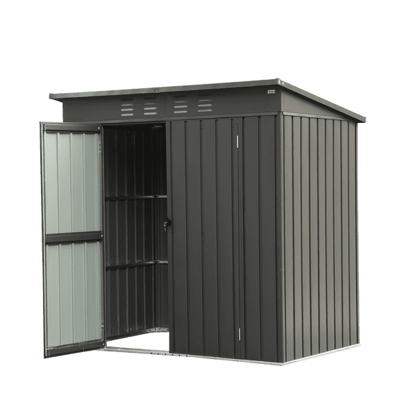 Garden Sheds Backyard Storage Shed with Sloping Roof Galvanized Steel Frame Outdoor Garden Shed Metal Utility Tool Storage Room with Latches and Lockable Door for Balcony (5x3ft, Dark Gray),Outdoor S