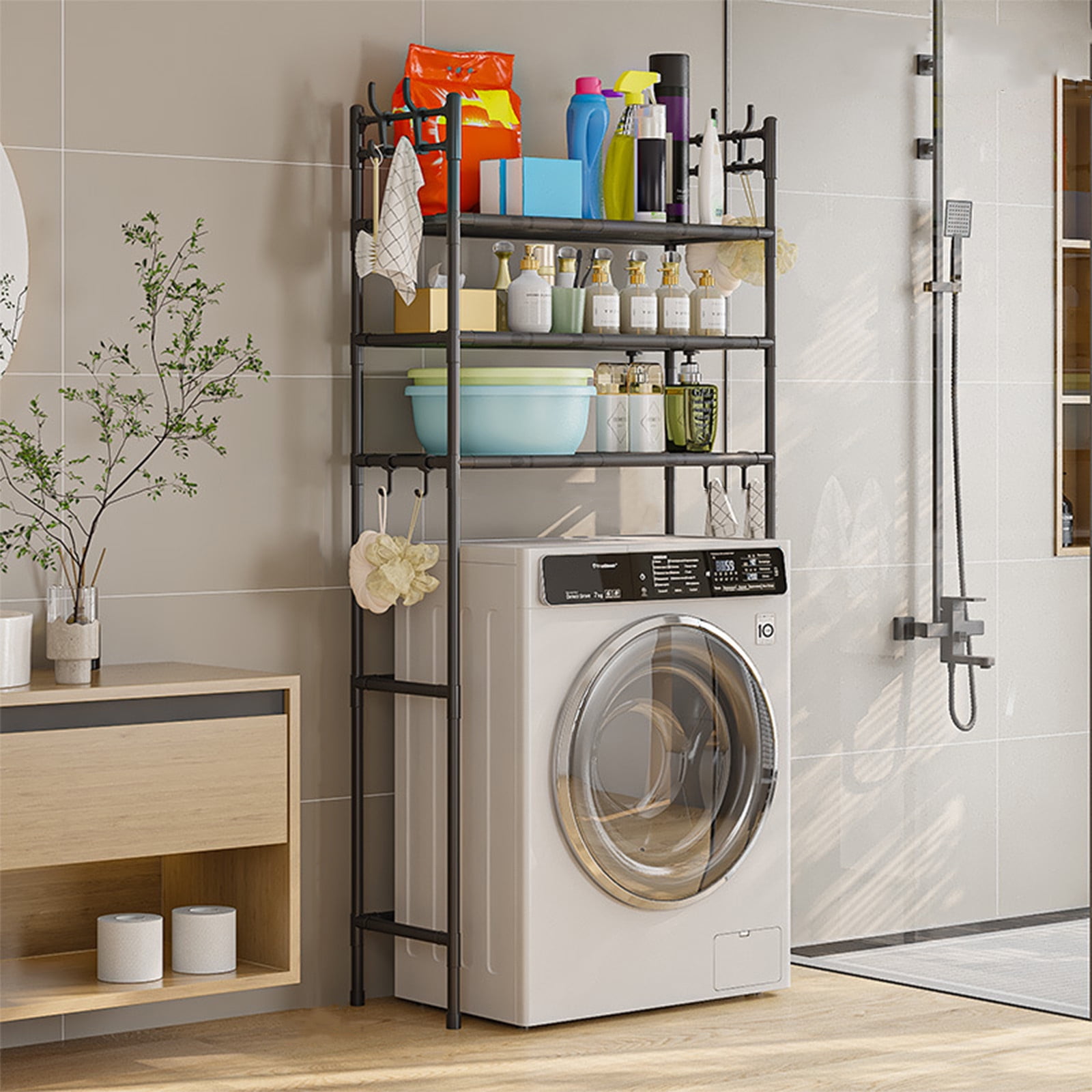 COSTWAY Étagère De Toilette, Autoportante, étagère De Salle De Bain à 4 Niveaux, Avec