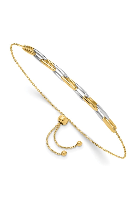 Diamond2Deal 14K Two-Tone Gold Polished Fancy Link Adjustable Cable Chain Bracelet for Women