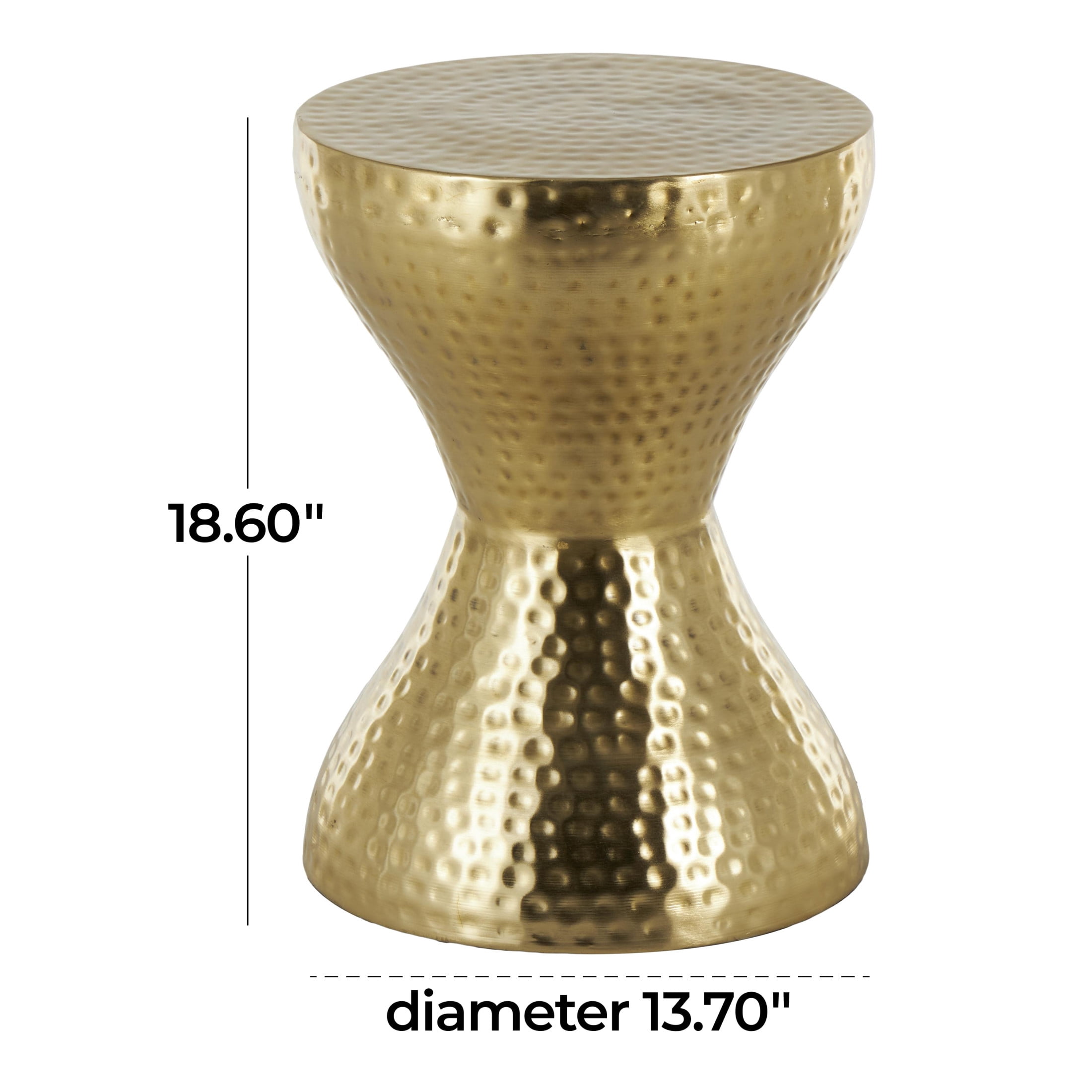 DecMode 14" x 19" Gold Metal Hammered Accent Table with Hourglass Shape, 1-Piece