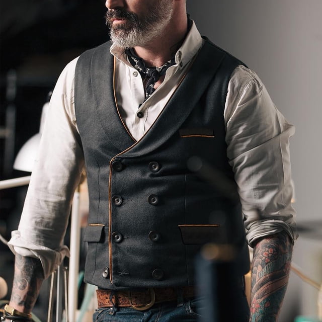 WREESH Men's Suit Base Vest, Solid Color Lapel Double Button Vest For Men Casual And Good Match