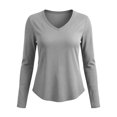 thumbnail image 4 of VBVC Women's V-Neck Long Sleeve Shirt , Ladies' Curved Hem Stretchy Top , Y2K Running Sports Tee For Women, S-2XL, 4 of 7