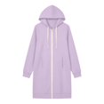 thumbnail image 5 of Swanpen Women's Solid Color Zip Up Long Hoodie Jacket Loose Mid Length Fleece Coat with Side Pockets, 5 of 5