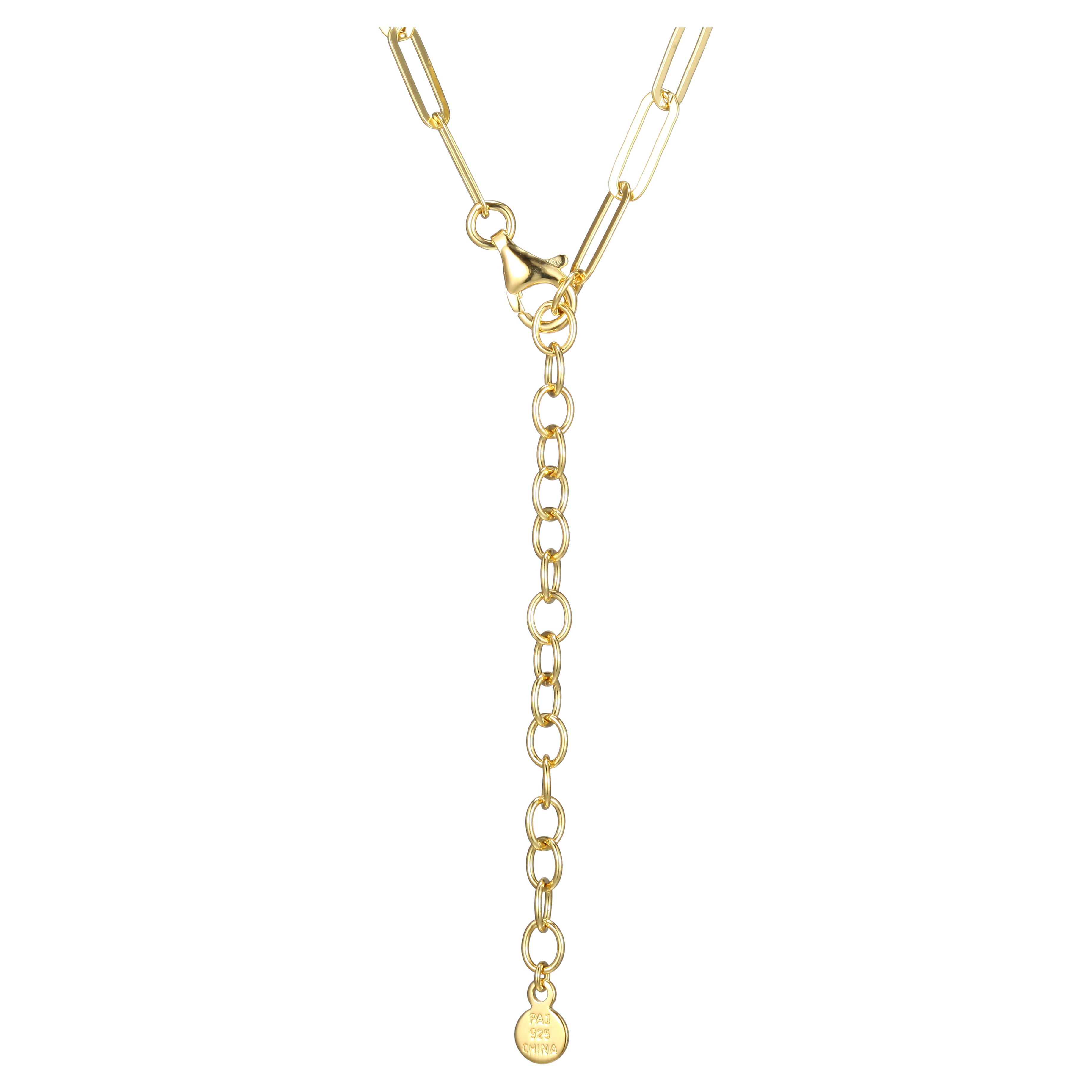 Forever Facets Heart Cubic Zirconia Paperclip 18” Necklace in 18k over Sterling Silver, Adult Female