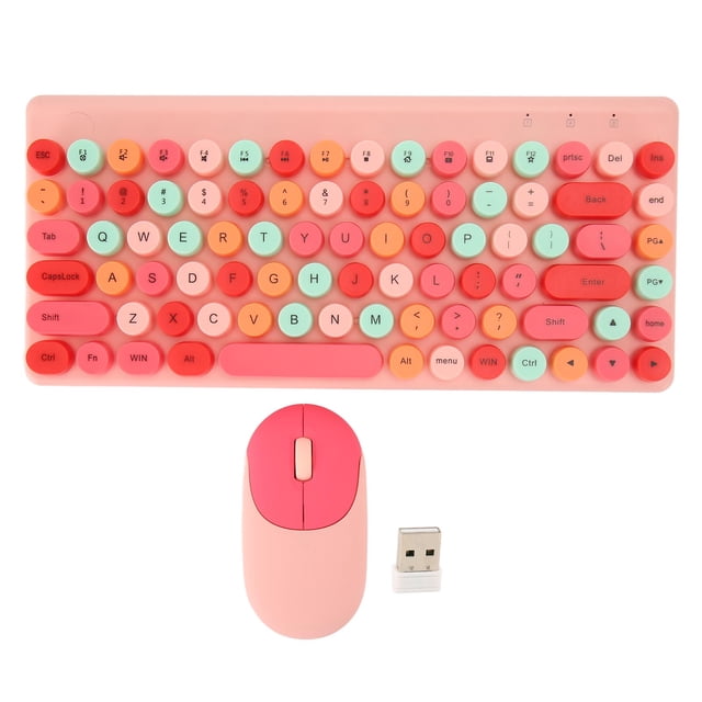 Clavier Coloré Souris Rétro Clavier Souris Touches Rondes Clavier Clavier et Souris Rétro Coloré Touches Rondes 86 Touches Clavier avec Souris 2.4G pour PC Ordinateur Portable