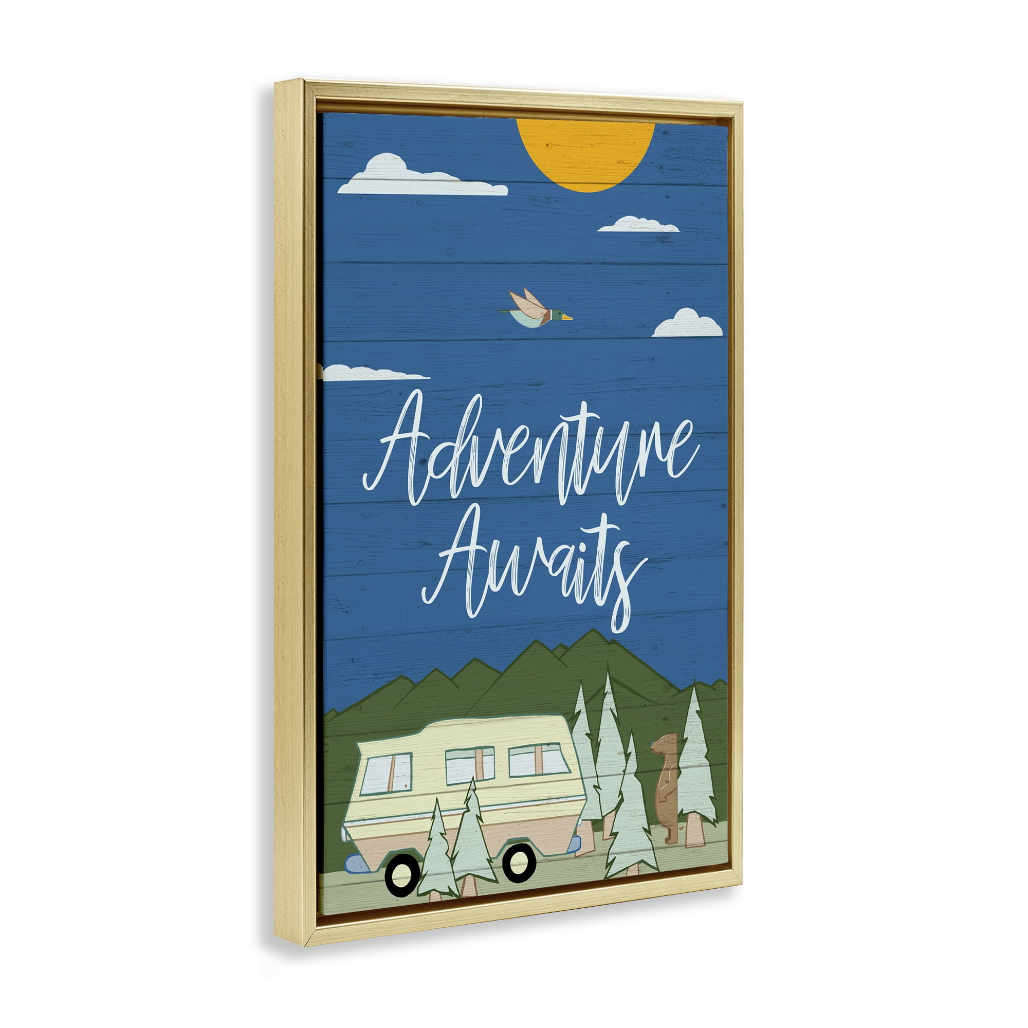 Stupell Industries Adventure Awaits Landscape Landscape Painting Gold Floater Framed Art Print Wall Art, 17 x 25