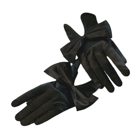 1 Pair Women Gloves Satin Bow Decor Solid Color Fiver Fingers Vintage Soft Anti-slip Breathable Bride Wedding Prom Banquet Performance Gloves