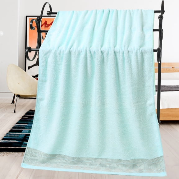 Btomtd Solid Color Bamboo Fiber Bath Towels, Comfortable Thickened Adult Towels for Bathroom, Soft and Absorbent Shower Towel, 1-Pack, Size 55" x 28", Light Blue
