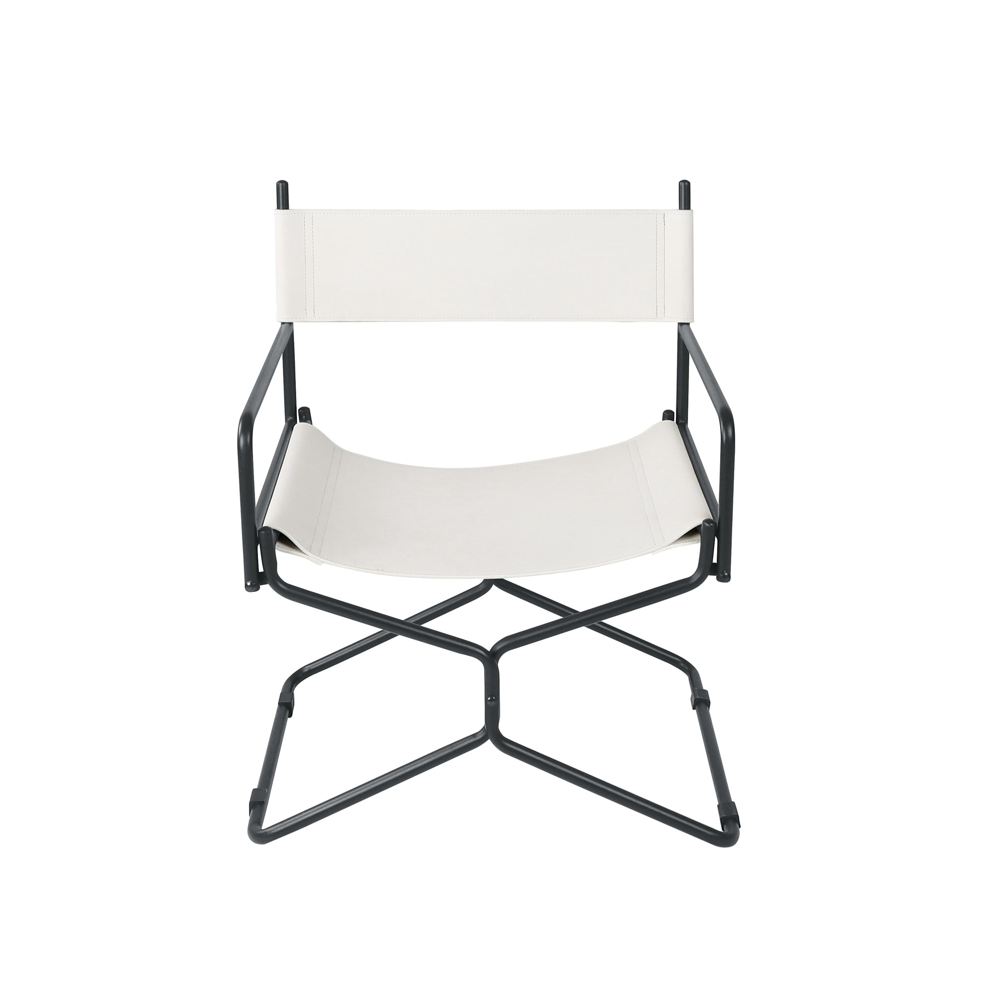 Aukfa Leather Folding Director Chair, Portable Outdoor Chair for Patio Camping, White