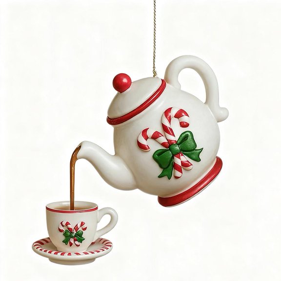 Pekkaxy Christmas Teapot Ornament, Vintage Tea Set Tree Hanging Decoration for Holiday Gifts