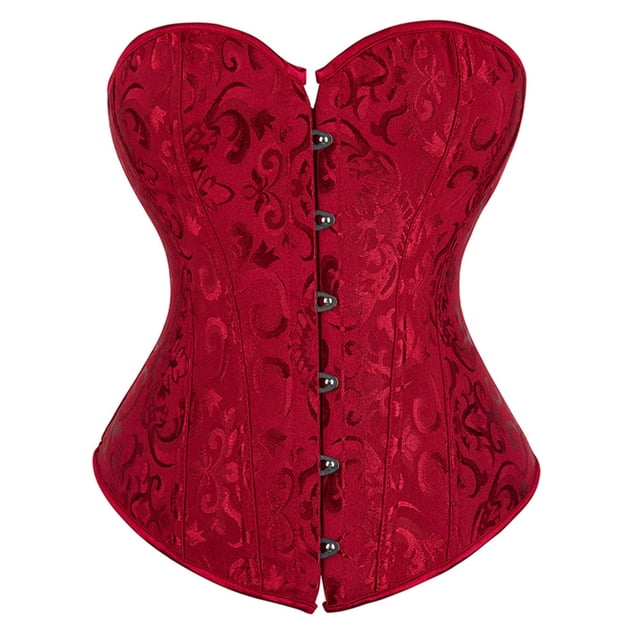 Grebrafan Corset pour Femmes Gothique Fête Brocart Bustier Haut Rouge Vin m