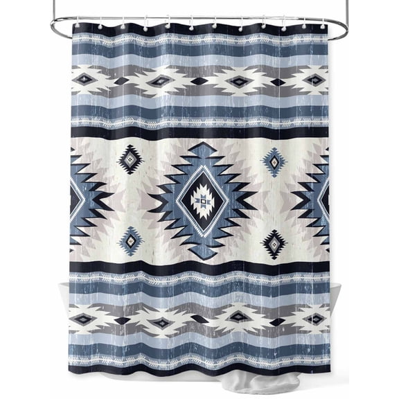 Blue Southwestern Shower Curtain, Native Aztec Ethnic Style Geometric Waterproof Shower Curtain Set with 12 Hooks Lightweight Washable Fabric Shower Curtains for Bathroom 48x72 Inches