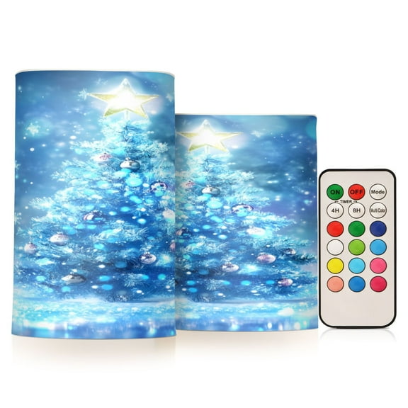 ALAZA Blue Christmas Tree 2 PCs LED Flickering Flameless Candles with Remote Timer Battery Operated Candle