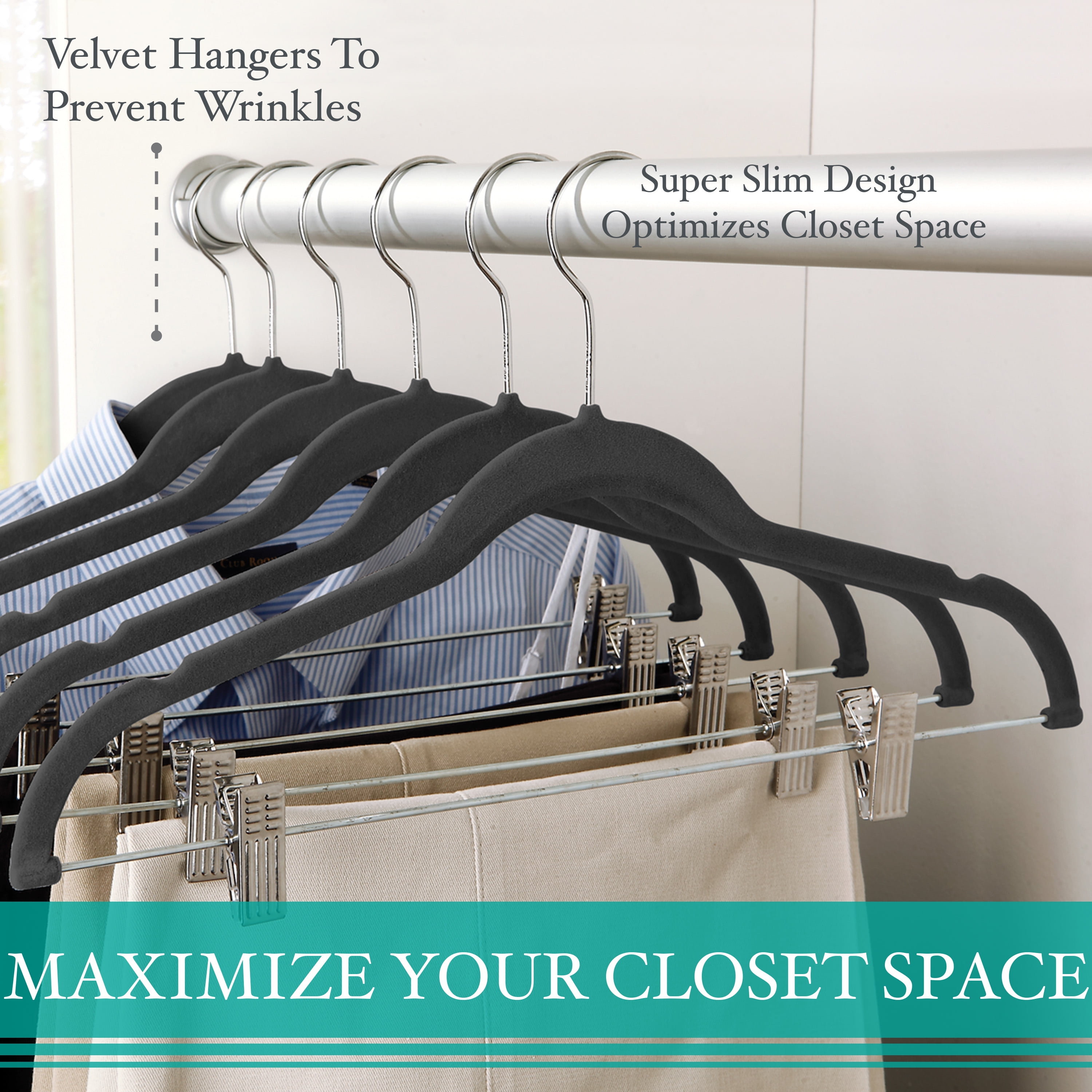 6 Pack Velvet Hangers with Clips, Linen