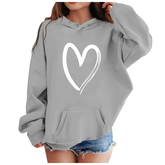 Povozer Girls Casual Long Sleeve Sweatshirt Crew Neck Cute Pullover Heart Print(Gray,4-5Y)