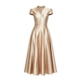 thumbnail image 4 of Short Sleeve Formal Dress Elegant Bodycon Ruched Cocktail Wedding Guest Dresses for Women Fall Khaki S, 4 of 6