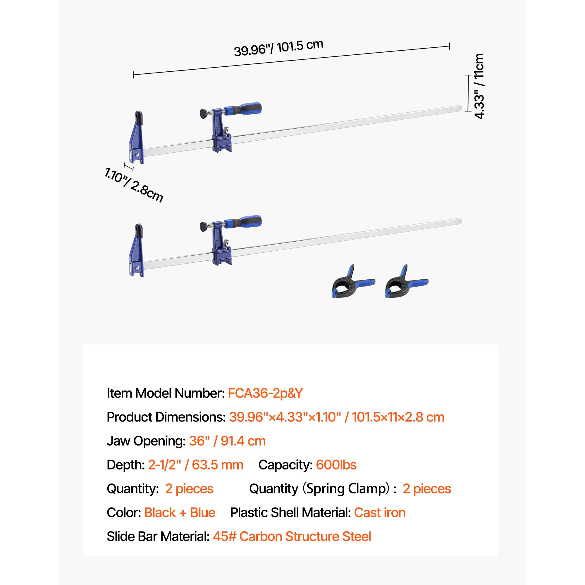 KFFKFF 36-Inch Woodworking Bar Clamps 2-Pack photo 7