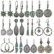 thumbnail image 1 of 12 Pairs Fashion Hollow Drop Dangle Earrings Set For Women Girls Bohemian National Style Eardrop With Bronze Waterdrop Leaf Feather Shaped Vintage Je, 1 of 2
