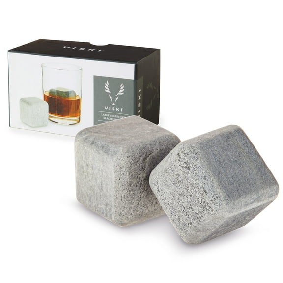 Viski Large Glacier Rocks, Reusable Ice Cubes for Whiskey, Bourbon Set of 2