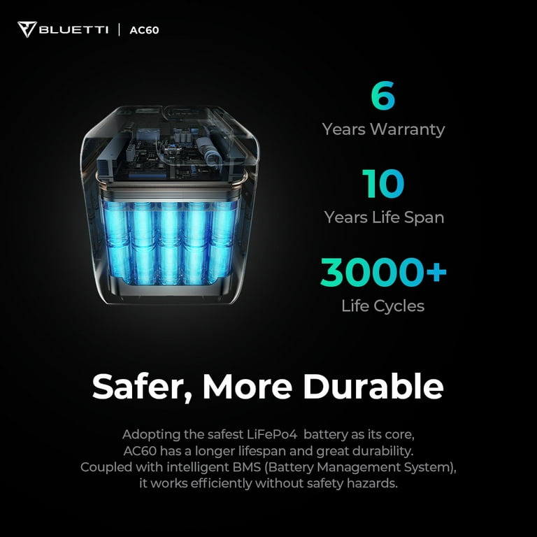 BLUETTI AC60 Portable Power Station 600W 403Wh LiFePO4 6 Year Warranty Solar Generator Walmart