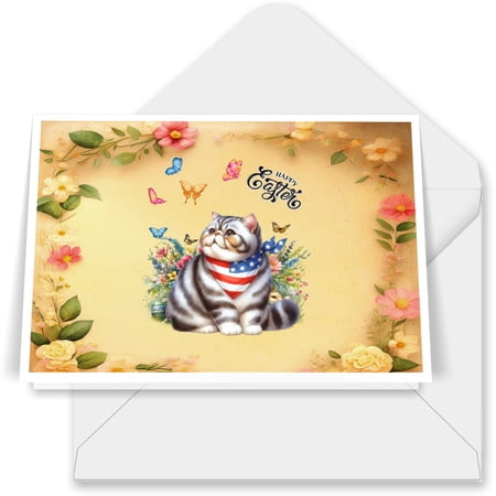 Exotic Shorthair Celebrates Spring and Happy Easter 7x5in Folded Greeting Card Cat Lover Kitten Owner Gifts Single Note Card with Envelope - 02001