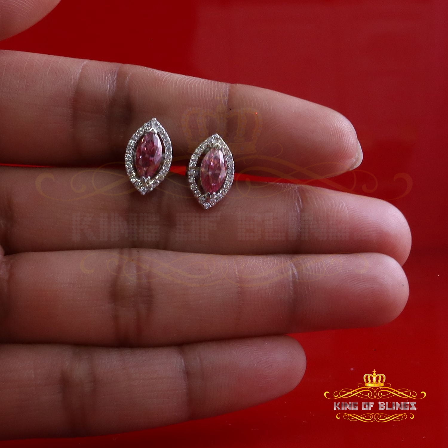 King of Bling's 1.25CT VVS 'D' Pink Moissanite Men's/Women 925 White Silver Stud Earrings