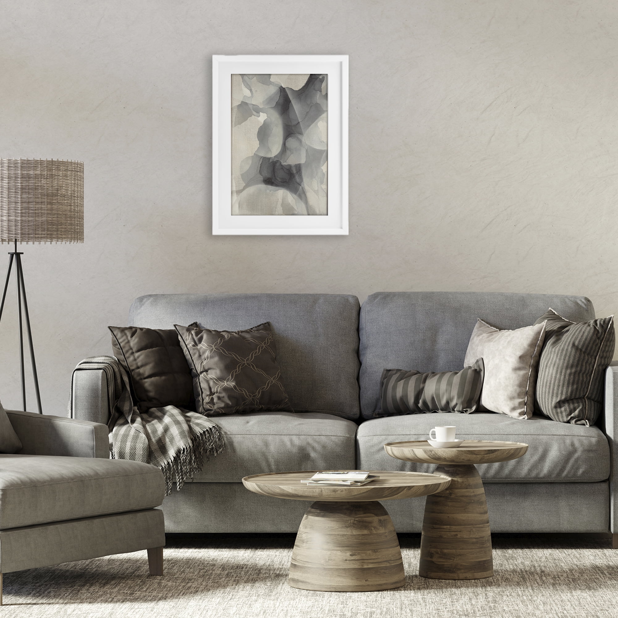 Stupell Industries Mottled Monochrome Abstract White Framed Print Under Glass, design by Kippi Leonard