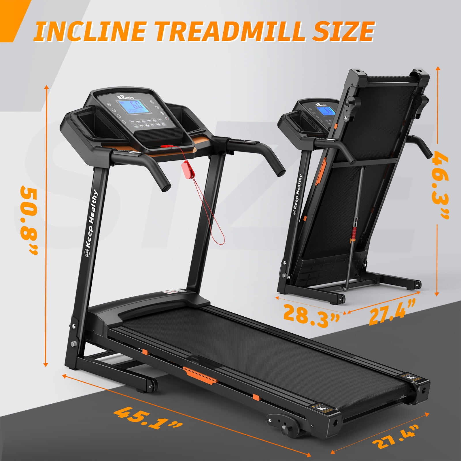 Folding Treadmills, Foldable Treadmill with Incline, Folding Treadmill for Home Electric Treadmill Workout Running Machine, Handrail Controls Speed, Pulse Monitor,APP, Black Running Machine