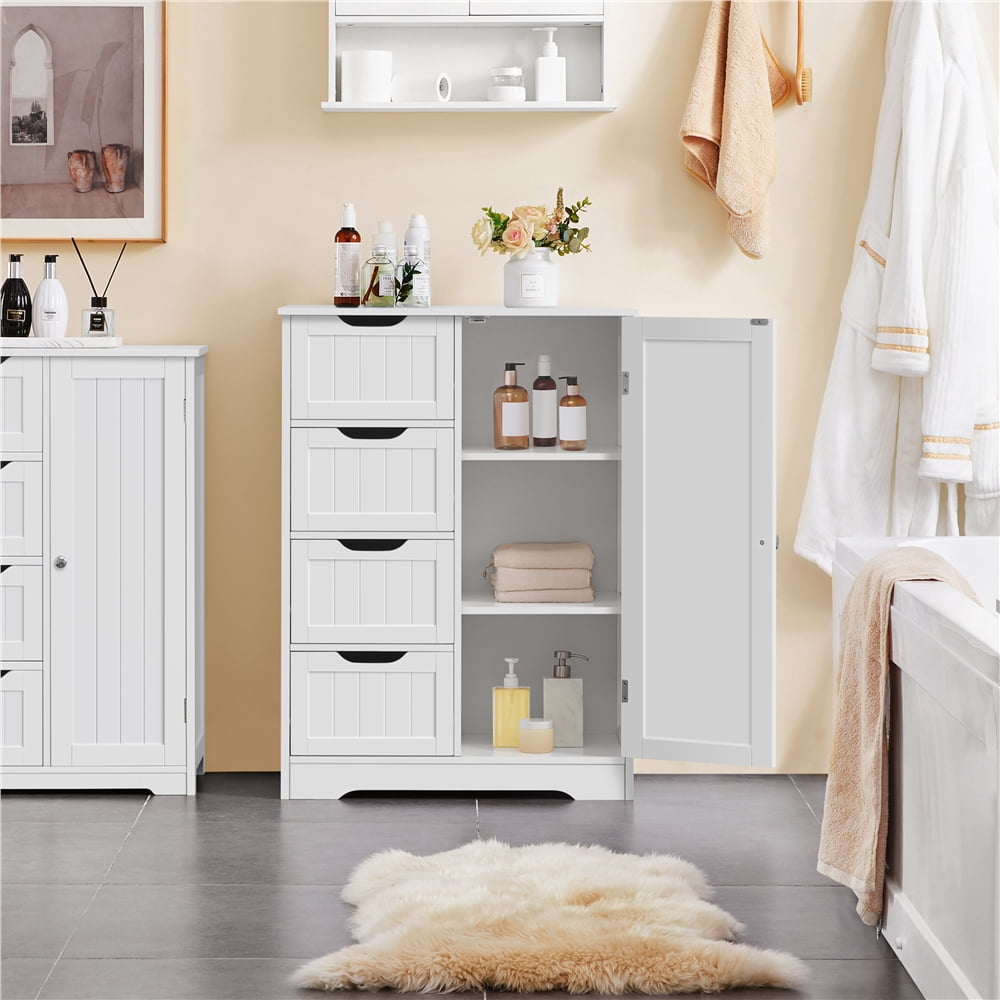 Yaheetech Wooden Free-Standing Bathroom Floor Cabinet with Drawers and Cupboard, White