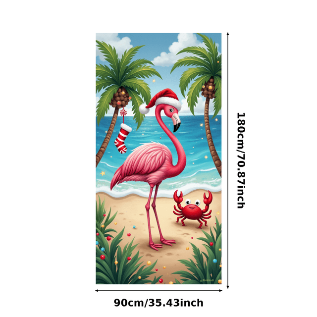 Colorful Design Christmas Flamingo Polyester Decorative Beach Banner for Holiday Party Indoor Decoration Event Celebration