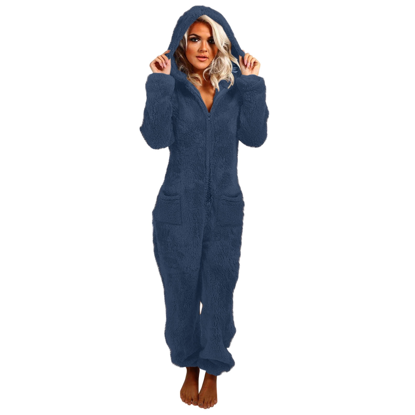 cocolona Womens Winter Onesies Pajamas Fleece Fuzzy Hooded Jumpsuit Soft Comfy Romper Warm Loungewear One Piece Sleepwear