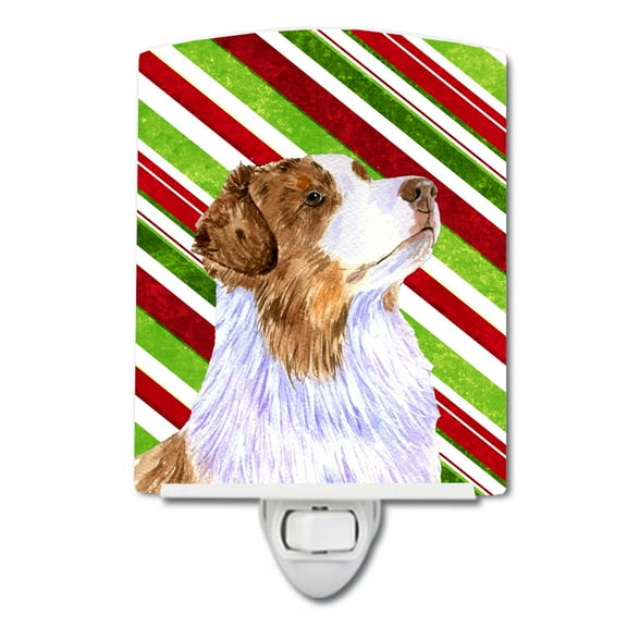 Caroline's Treasures LH9228CNL Australian Shepherd Candy Cane Holiday Christmas Ceramic Night Light, 6x4x3", multicolor