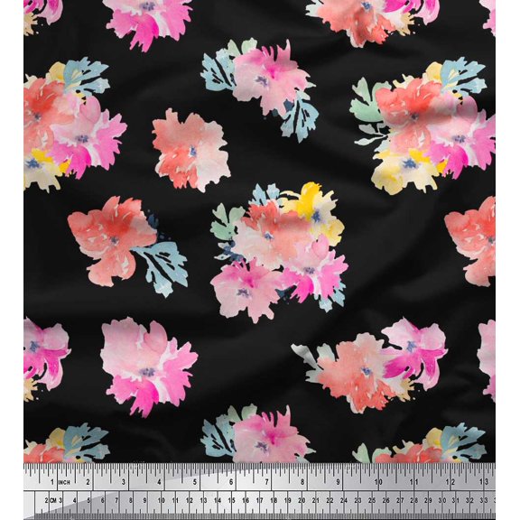 Soimoi Cotton Duck Fabric Flower Watercolor Print Sewing Fabric Yard 42 Inch Wide