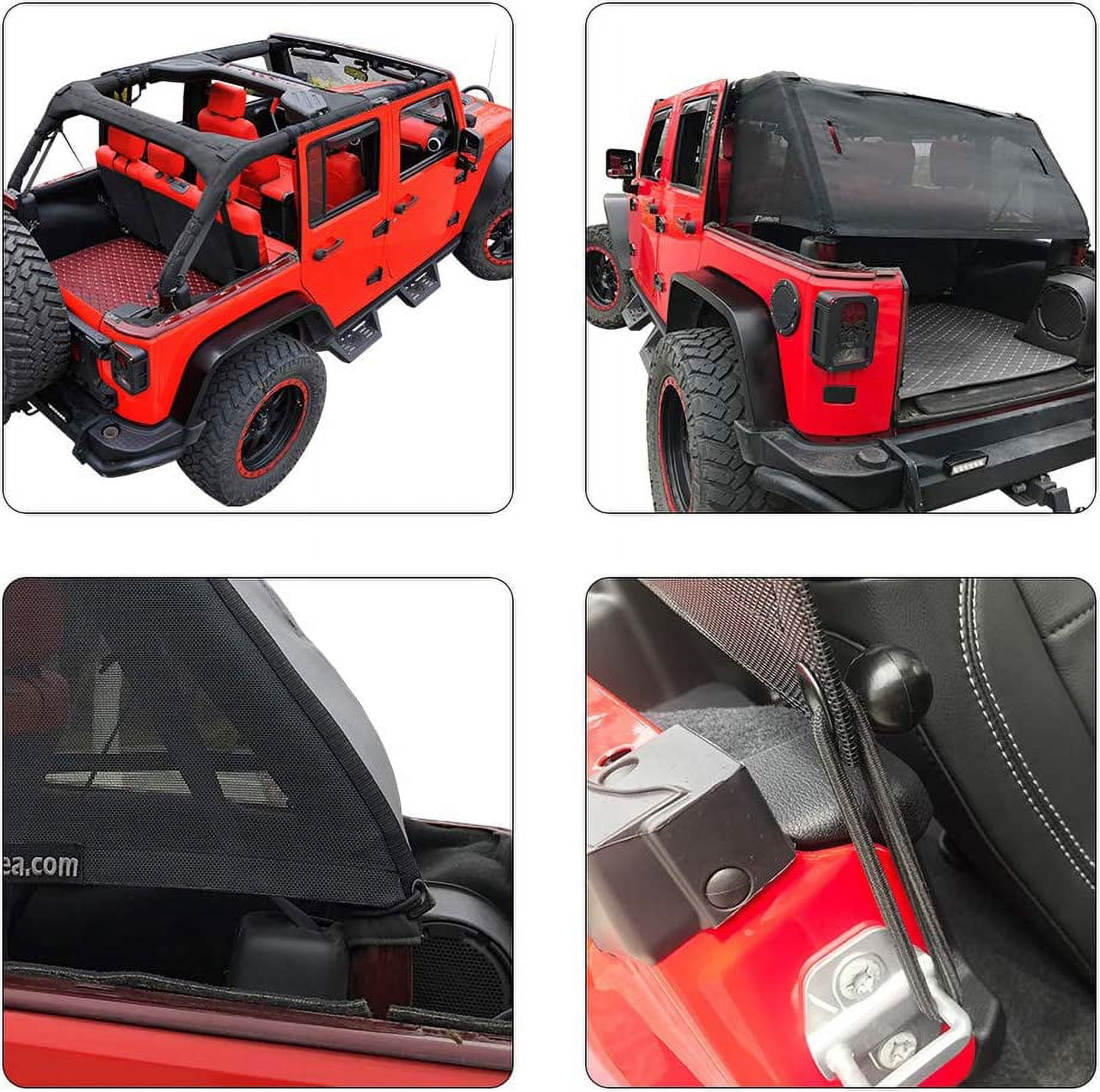 Shadeidea Jeep Wrangler Sunshade JK Unlimited (2018-Current) 4 Door-Black Cage Mesh Screen Sunshade -One time Install 10 years Warranty