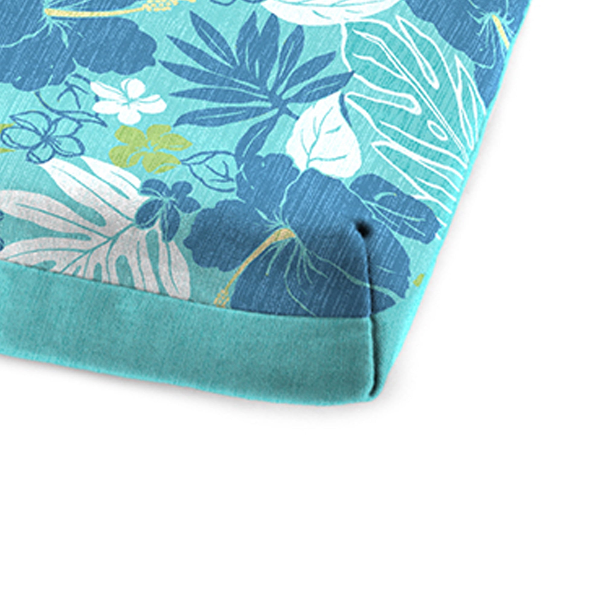 Jordan Manufacturing 72" x 23" Dumont Sprite Aqua Tropical and Gauze Sprite Aqua Crosshatch Reversible Rectangular Outdoor Chaise Lounge Cushion with Ties and Hanger Loop