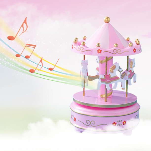 Juguete Tiovivo Divertida caja de música de plástico de madera Merry-Go-Round, juguete para niños para regalo del Día de San Valentín