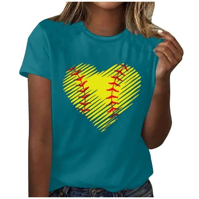 EQWLJWE Hauts d'Été pour Femmes Hauts pour Femmes en Liquidation Mode Femmes Été Ample Imprimé Col Rond T-Shirt Manches Courtes Blouse Décontractée