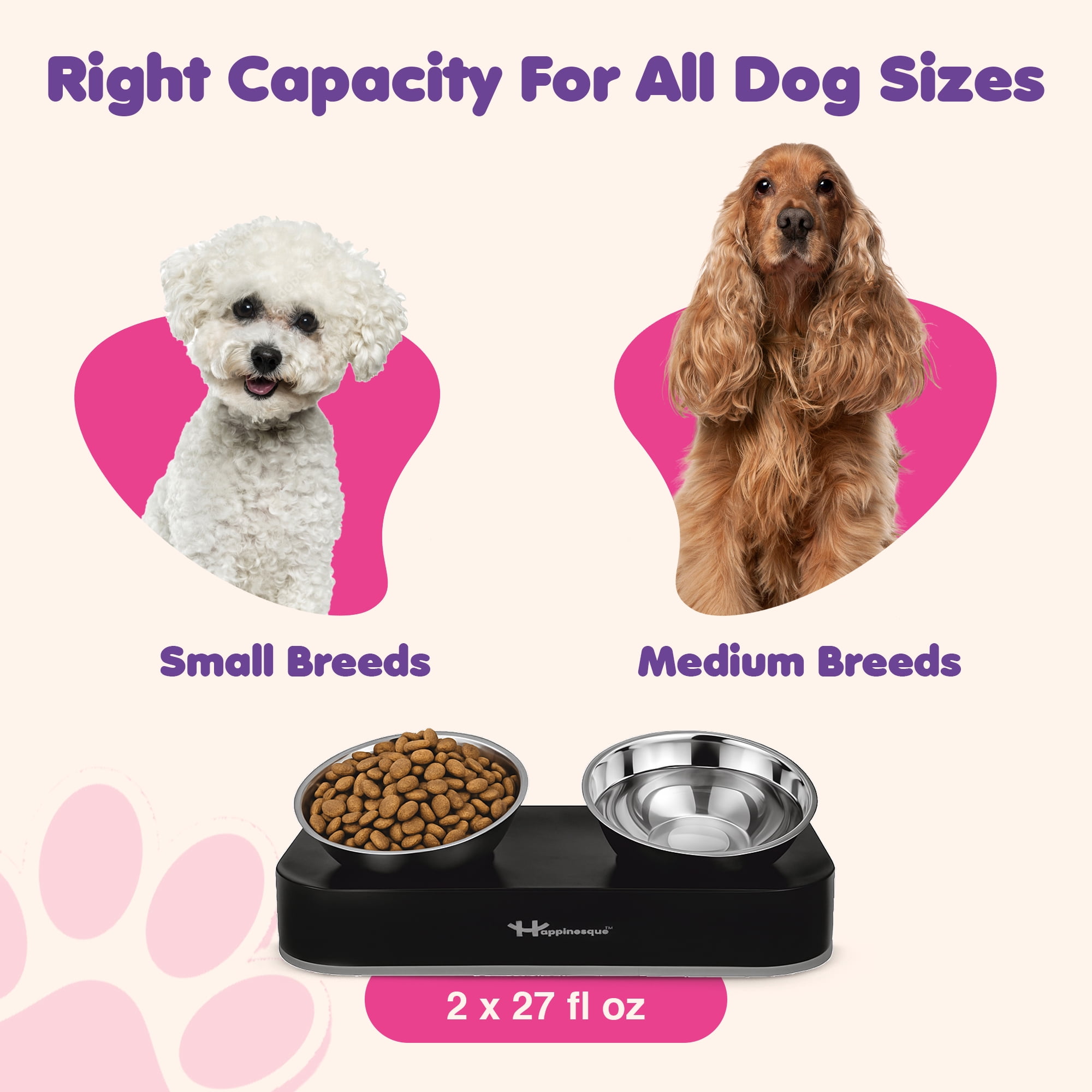 Happinesque 2Pc Elevated & Tilted Stainless Steel Dog & Cat Bowls, Non Slip (2x27 fl oz - 3.5 Cups)