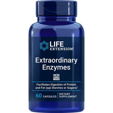 Life Extension Extraordinary Enzymes, digestive health support, nutrient absorption, digestive enzymes, non-GMO, 60 capsules