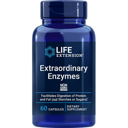 Life Extension Extraordinary Enzymes, digestive health support, nutrient absorption, digestive enzymes, non-GMO, 60 capsules
