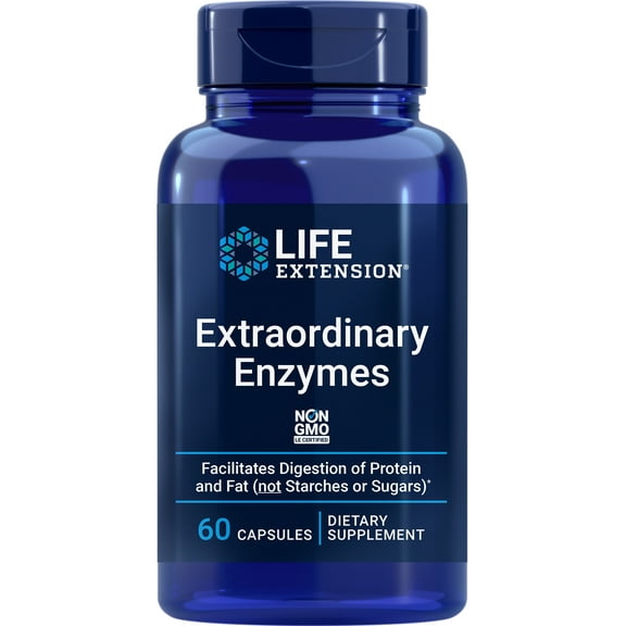 Life Extension Extraordinary Enzymes, digestive health support, nutrient absorption, digestive enzymes, non-GMO, 60 capsules