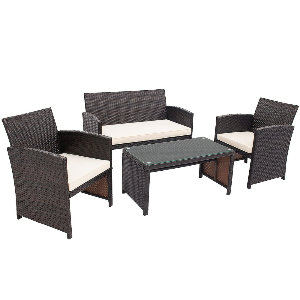 Patiojoy 4PCS Outdoor Patio Furniture Sets WeatherResistant Rattan