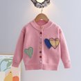 thumbnail image 6 of Auroural Girls Cardigan Sweater Girls Heart Patch Knit Cardigan Long Sleeve Colorful Button Down Crew Neck Sweater Coat Kids 1-10 Years, 6 of 9