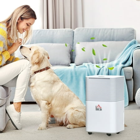 

HOMCOM 1500 Sq. Ft Portable Electric Dehumidifiers with 3 Color Lights LED Display Quiet Dehumidifier for Basements Bedroom Bathroom Closet RV 25pt/Day White