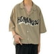 thumbnail image 1 of Camisa con cuello entallado para hombre, Camisa ajustada informal con estampado de letras y hombros caídos, media manga para verano, 1 of 8