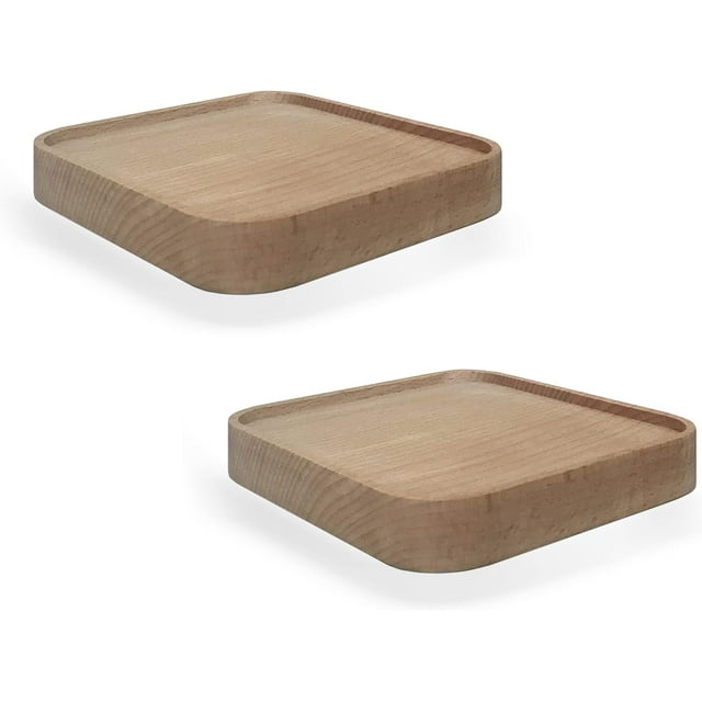 anaan Raft Floating Shelf Wood Round Wall Mounted Showcase Wall Shelf Hanging Planter Storage Wooden Shelf for Plants Photo Candle Invisible Wall Decoration Design Set of 2 (Square 4.7 inch)