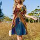 thumbnail image 4 of Vestido de manga corta con contraste de color azul y morado, vestido largo de verano para mujer, vestido corto atrevido, 4 of 7